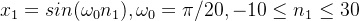 x_{1}=sin,mega {0}=i /20,-10eq n{1}eq 30