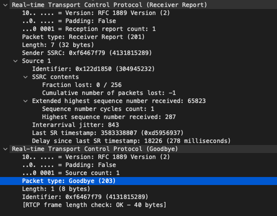 Source Description RTCP数据报文抓包