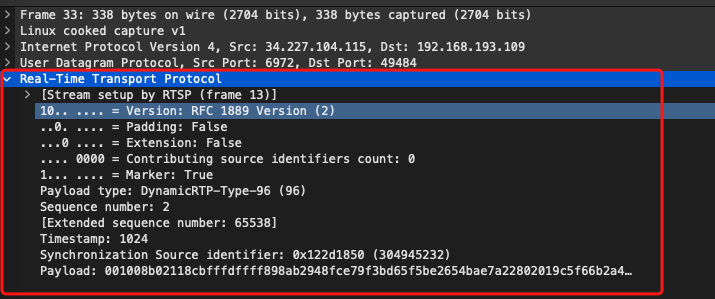 RTP媒体流的第一帧数据报文
