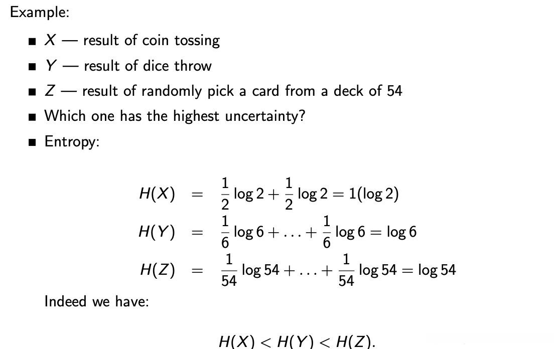 !在这里插入图片描述\((https://ad.itadn.com/c/weblog/blog-img/images/2025-01-05/TLtq8JGZWwhfByMv6XrOmpSoIsVb.png)
log底数一般为2.信息熵代表着X不确定程度。
例子
![在这里插入图片描述