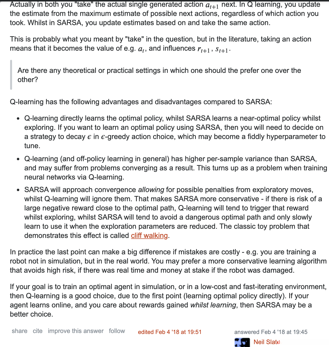 https://stats.stackexchange.com/questions/326788/when-to-choose-sarsa-vs-q-learning