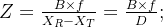 Z=rac{Bimes f}{X_R-X_T}=rac{B imes f}{D};