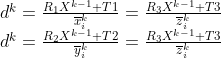 egin{matrix} d^k= rac{R_1X{k-1}+T1}{\overline{x}k_i}=rac{R_3X{k-1}+T3}{\overline{z}k_i}  d^k= rac{R_2X{k-1}+T2}{\overline{y}k_i}=rac{R_3X{k-1}+T3}{\overline{z}k_i} nd{matrix}