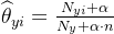 idehat{heta}{yi}=rac{N{yi}+lpha }{N_{y}+lpha dot n}