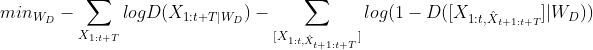 min_{W_D}-um_{X_{1:t+T}} logD-um_{}log