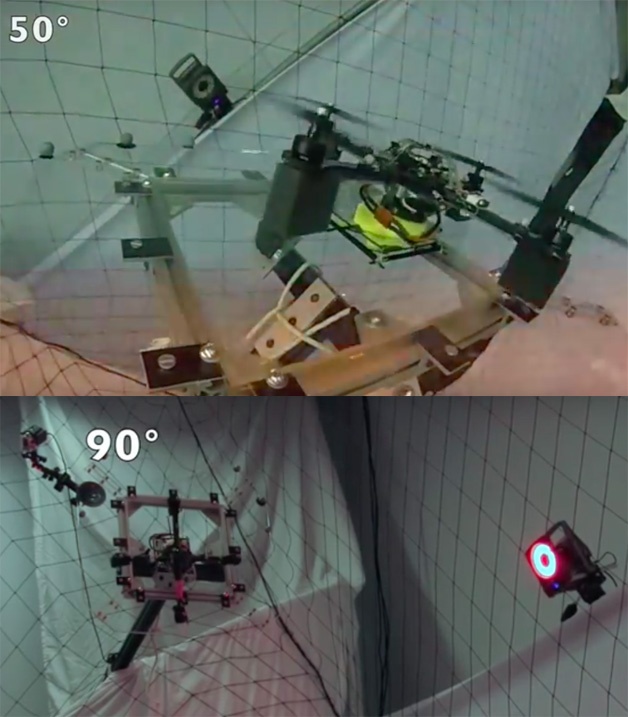 图8 高速飞行的无人机在50度和90度的平面降落