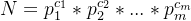 N=p_{1}{c_{1}}*p_{2}{c_{2}}*...*p_{m}^{c_{m}}