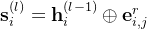 athbf{s}{i}{(l)}=\mathbf{h}_{i}{} plus athbf{e}{i, j}^{r}
