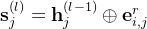 athbf{s}{j}{(l)}=\mathbf{h}_{j}{} plus athbf{e}{i, j}^{r}