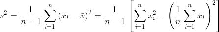 s{2}=\frac{1}{n-1}\sum_{i=1}{n}eft ^{2}=rac{1}{n-1}eft 
