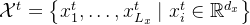 athcal{X}^{t} = eft x_{1}^{t}, dots, x_{L_{x}}^{t} id x_{i}^{t} n athbb{R}^{d_{x}} ight