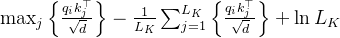ax_j eft rac{q_i k_j^op}{qrt{d} } ight - rac{1}{L_K} um_{j=1}^{L_K} eft rac{q_i k_j^op}{qrt{d} } ight + n L_K