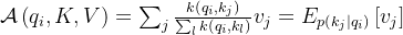 athcal{A}eft = um_{j} rac{keft}{um_{l} keft} v_{j} = E_{peft}eft