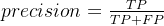 precision=rac{TP}{TP+FP}
