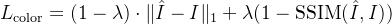 L_{ext{color}} =  dot  at{I} - I _1 + ambda