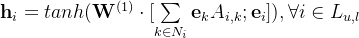 athbf{h}{i} = tanh} dot , orall i n L{u,l}