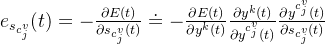 e_{s_{c_{j}^{v}}}=-rac{artial E}{artial s_{c_{j}^{v}}}oteq-rac{artial E}{artial y^{k}} rac{artial y^{k}}{artial y{c_{j}{v}}} rac{artial y{c_{j}{v}}}{artial s_{c_{j}^{v}}}