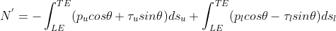 N^{'} = -nt_{LE}^{TE}ds_{u}+nt_{LE}^{TE}ds_{l}