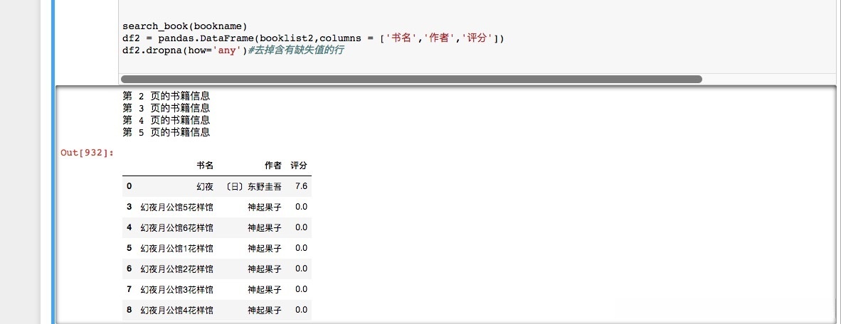 查询到的书籍信息以表格形式输出
