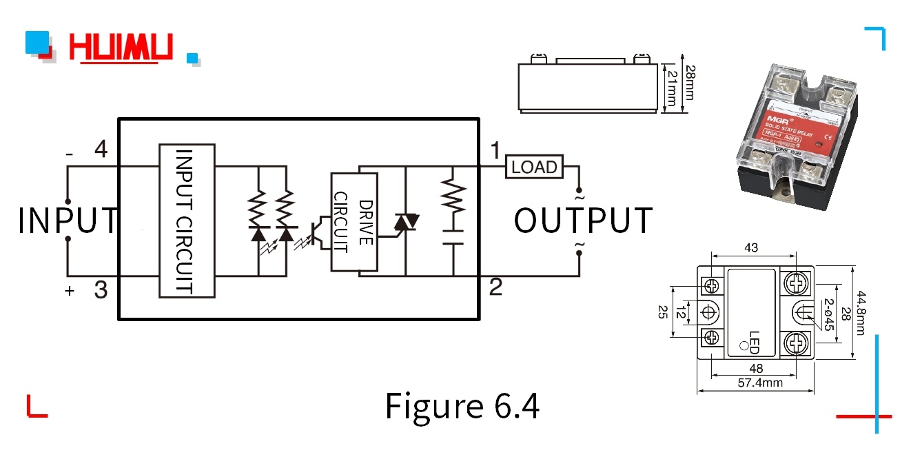 Circuit diagram, dimensions, and drawing of the zero-crossing AC solid state relays