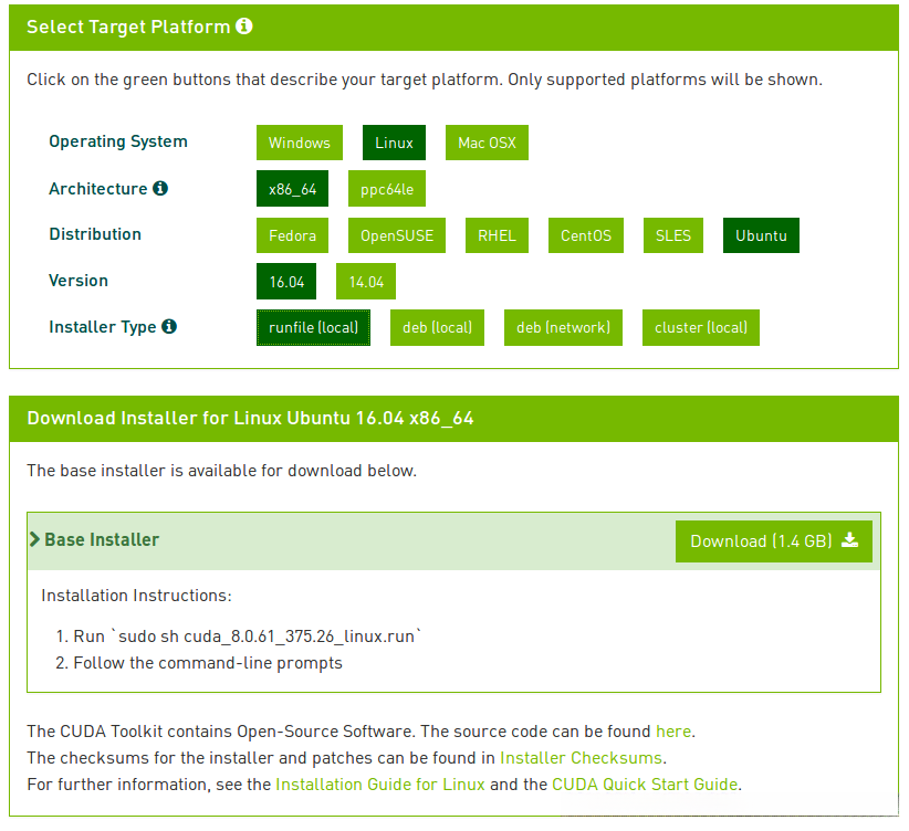 按照自己的电脑配置选择下载,注意选择runfile版本