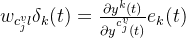 w_{c_{j}^{v}l} elta_{k} =rac{artial y^{k}}{artial y{c_{j}{v}}}e_{k}