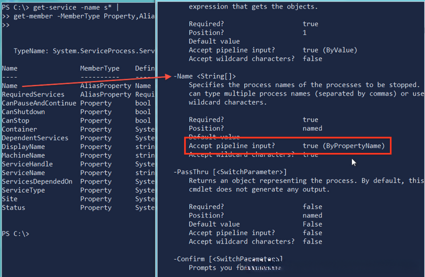 Checking to see whether the Stop-Process object’s -Name parameter accepts pipeline input ByPropertyName