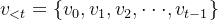 v_{<t} = eft  v_{0}, v_{1}, v_{2}, dot dot dot ,v_{t-1} ight 