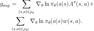 egin{gathered}g_{aug}=um_{nho_{i}}abla_{heta}ni_{heta}A^{i}+ um_{nho_{D}}abla_{heta}ni_{heta}w.nd{gathered}